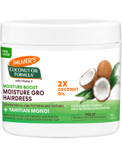 Benefits:

Locks in moisture to help minimize breakage
Softens hair for improved comb through
Adds moisture and incredible shine
Perfect for daily use, relieves tight itchy scalp
Created for all curl patterns and textures
No parabens, phthalates, gluten or dyes
For healthier looking hair, use the entire Palmer's Coconut Oil Formula Moisture Boost system
Committed to responsible sourcing

 
Palmer's® Coconut Oil Formula Moisture Boost system restores hair experiencing dryness or damage with natural reparatives that instantly and deeply lock in moisture from root to tip, visibly improving your hair’s condition after each use.
This shine-boosting pomade helps control frizz, prevents breakage and strengthens fragile hair by creating a protective moisture barrier around new growth. Recommended for use on very curly, frizzy, or coarse hair.