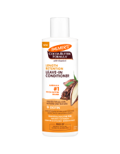 Benefits:

Creamy, silicone free instant conditioner
Instantly eliminates knots, tangles and strengthens strands
Protects from splits and breakage
Leaves hair silky, smooth, more manageable and ready for styling
Created for all curl patterns and textures
Silicone free
No parabens, phthalates, mineral oil, gluten or dyes
For healthier looking hair, use the entire Palmer's Cocoa Butter Formula Length Retention system
Committed to responsible sourcing

 
Palmer’s Cocoa Butter Formula® Length Retention system with Biotin, fully strengthens hair with powerhouse natural protectants that help block fragileness, brittleness, breakage and split ends, to help hair achieve its optimal length.
This creamy, silicone free leave-in conditioner instantly eliminates knots, tangles, while improving hair's strength to protect it from splits and breakage. Leaves hair silky, smooth, more manageable and ready for styling.