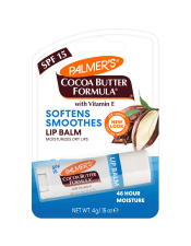 Benefits:

Softens, moisturizes and protects chapped lips
Soothes dry, chapped lips
SPF 15 protects lips from the harmful rays of the sun

 
Palmer's Cocoa Butter Formula Original Ultra Moisturizing Lip Balm, enriched with Vitamin E and with the added benefit of SPF 15, helps prevent and protect chapped, cracked or wind-burned lips.  Smooth application and convenient size make this the perfect year-round lip balm.
Due to state legislation, this item can no longer be sold or shipped to Hawaii