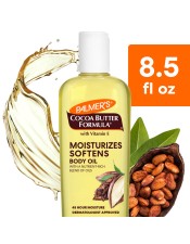 Benefits:

Hydrates & Softens rough, dry skin with natural Cocoa Butter and Vitamin E for healthier-looking, radiant skin
48 hour moisture
Vegan-friendly - no animal ingredients or testing
Free of Parabens, Phthalates, Mineral Oil, Dyes
America's #1 Cocoa Butter Brand
Works well layering with Palmer's Cocoa Butter Daily Skin Therapy Body Lotion and Original Solid Jar
Non-greasy formula can be used in shower, bath or on dry skin

 
Hydrate and Soften skin with Palmer's Cocoa Butter Formula Body Oil, crafted with intensively moisturizing Cocoa Butter and Vitamin E. Absorbs instantly for a radiant, healthy glow.
Proudly made in U.S.A., Palmer's® has been a trusted brand for over 180 years, providing high-quality natural products that are passed down from generation to generation. America's #1 Cocoa Butter brand Palmer's Cocoa Butter Formula uses the highest quality natural ingredients for superior moisturization head-to-toe.
 