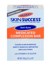 Benefits:

Keeps skin clear of acne blemishes
Deeply cleanes skin of surface bacteria and other pore-clogging dirt, oil or impurities that can lead to breakouts
Free of sulfates, parabens, mineral oil, phthalates and dyes
Not tested on animals

 
Palmer's Skin Success Anti-Acne Medicated Complexion Bar gently purifies & detoxifies skin of surface bacteria that can clog pores and lead to acne breakouts. Skin feels instantly refreshed and with continued use is clearer, more luminous and balanced