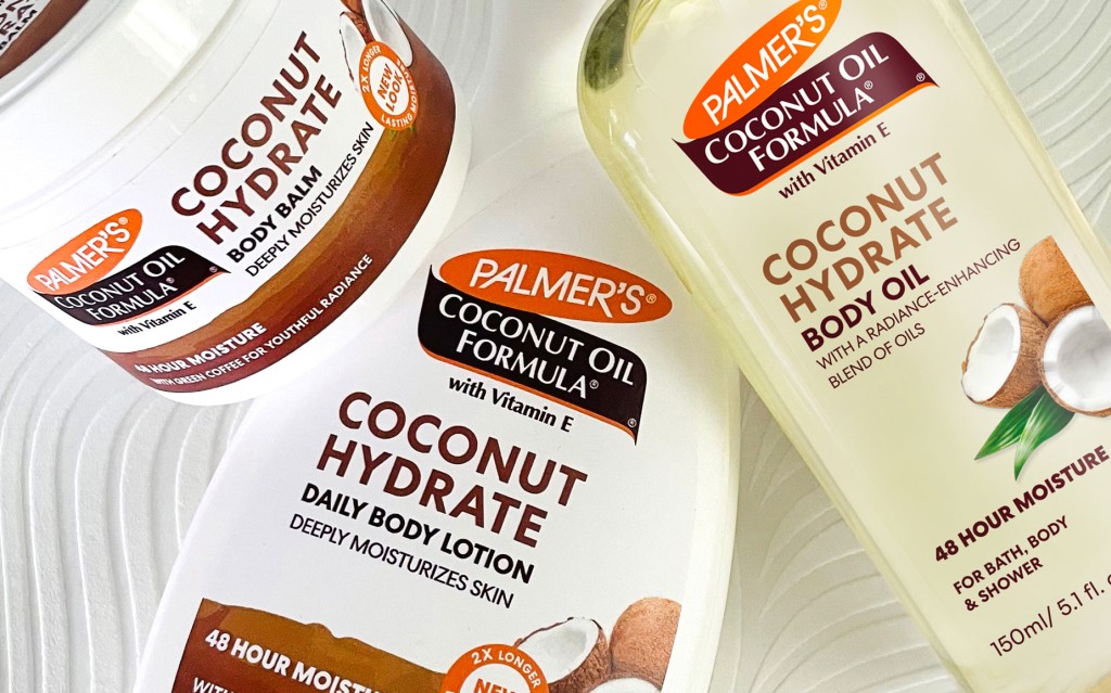 Palmer's Coconut Oil Formula products, used to hydrate dry skin in the winter, on table